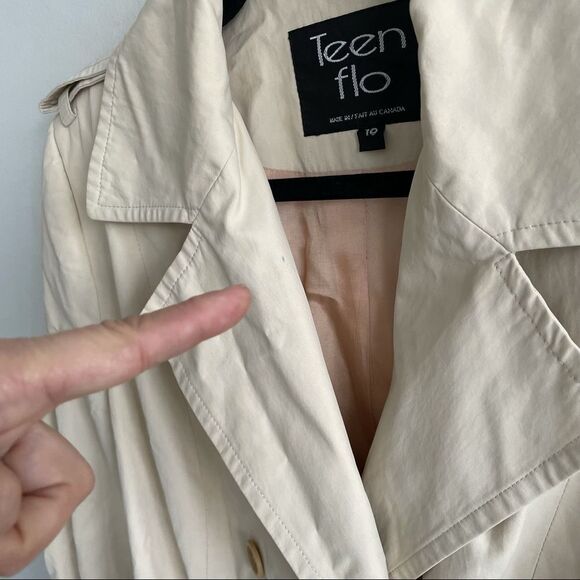 TEENFLO Canada Double Breasted Trench Coat Cream Tan 10 - Picture 6 of 11
